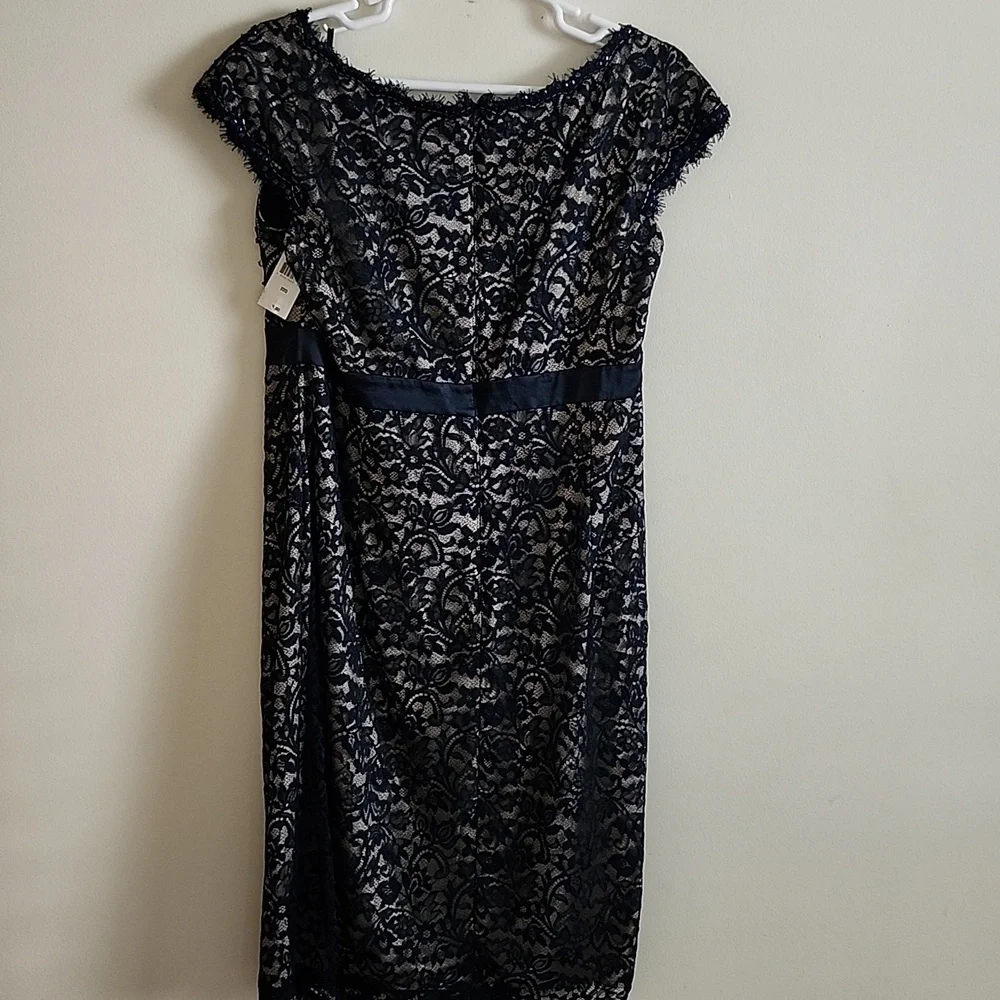 Todashi Collection Too Elegant Navy Lace Midi Dress Womens 22Q